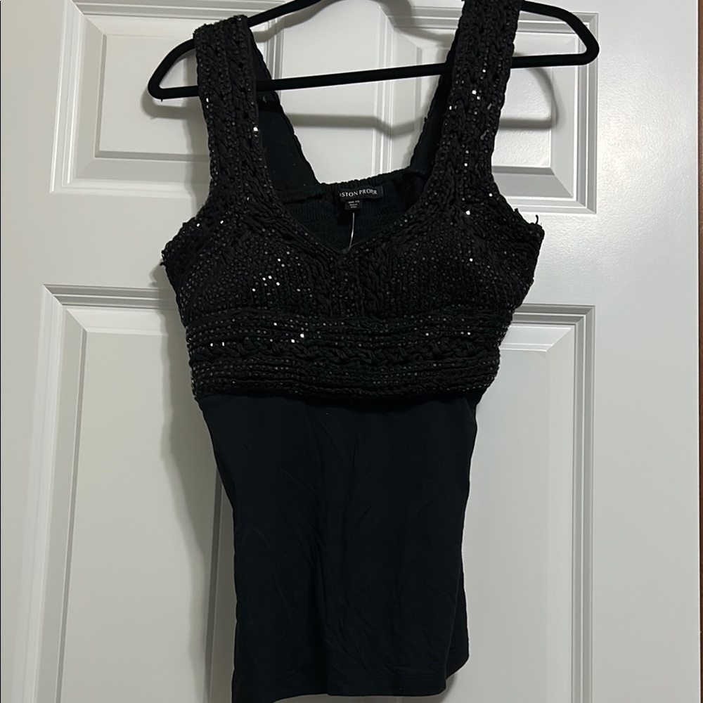 Boston Proper Black Sequin Fitted Tank Top